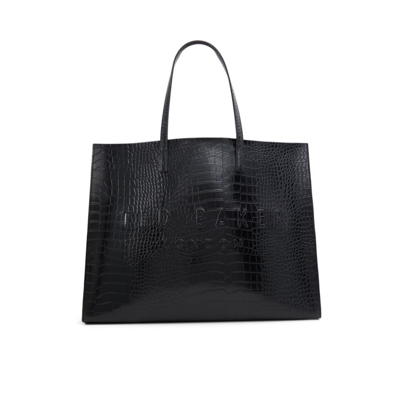 Ted Baker Sukicon - Croc Faux Leather Wide Icon Tote Bag Icon-Taschen Damen Schwarz Weiß | 204961-IZT