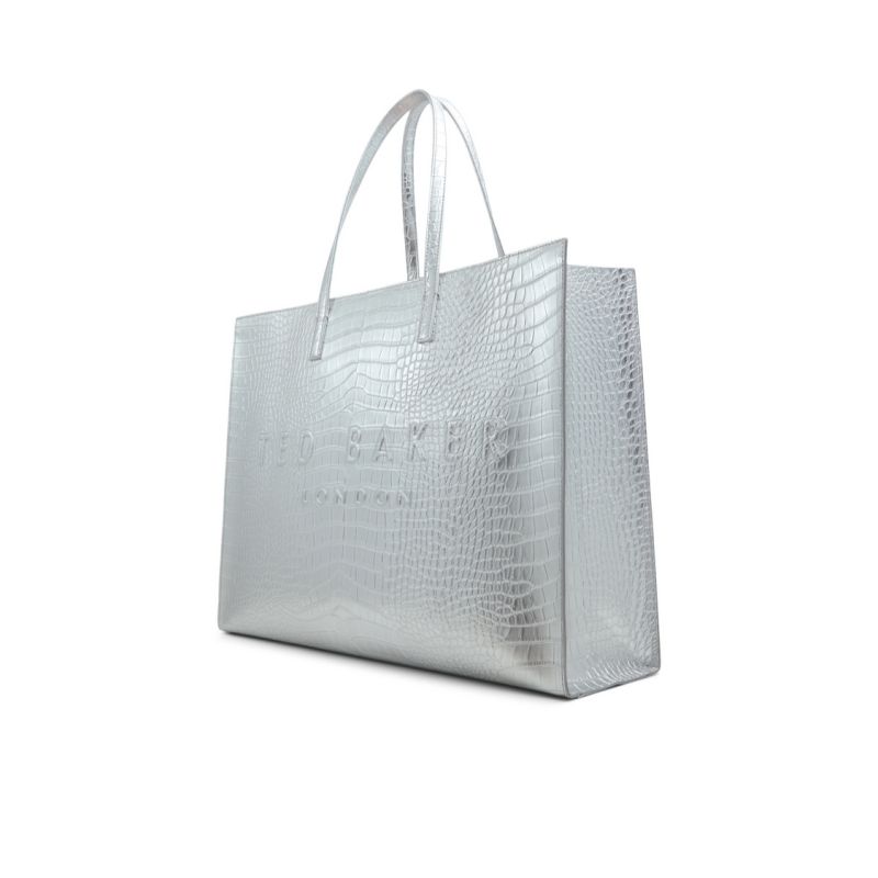 Ted Baker Sukicon - Metallic Croc Texture Wide Icon Tote Bag Tragetaschen Damen Platin Lila | 043785-BQD