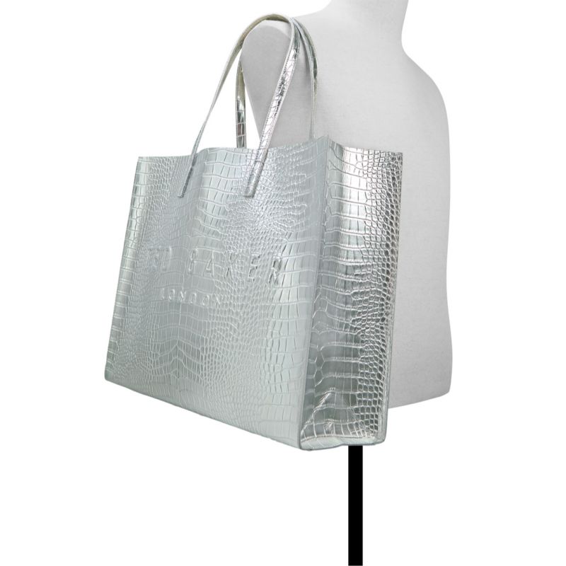 Ted Baker Sukicon - Metallic Croc Texture Wide Icon Tote Bag Tragetaschen Damen Platin Lila | 043785-BQD