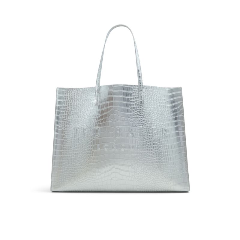 Ted Baker Sukicon - Metallic Croc Texture Wide Icon Tote Bag Tragetaschen Damen Platin Lila | 043785-BQD