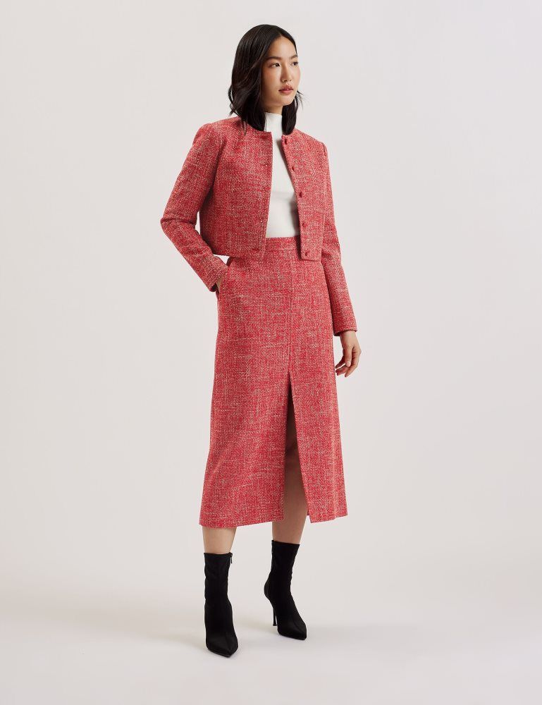 Ted Baker Sumis - Tailored Boucle Midi Skirt With Front Slit Röcke Damen Rot | 521089-JQY