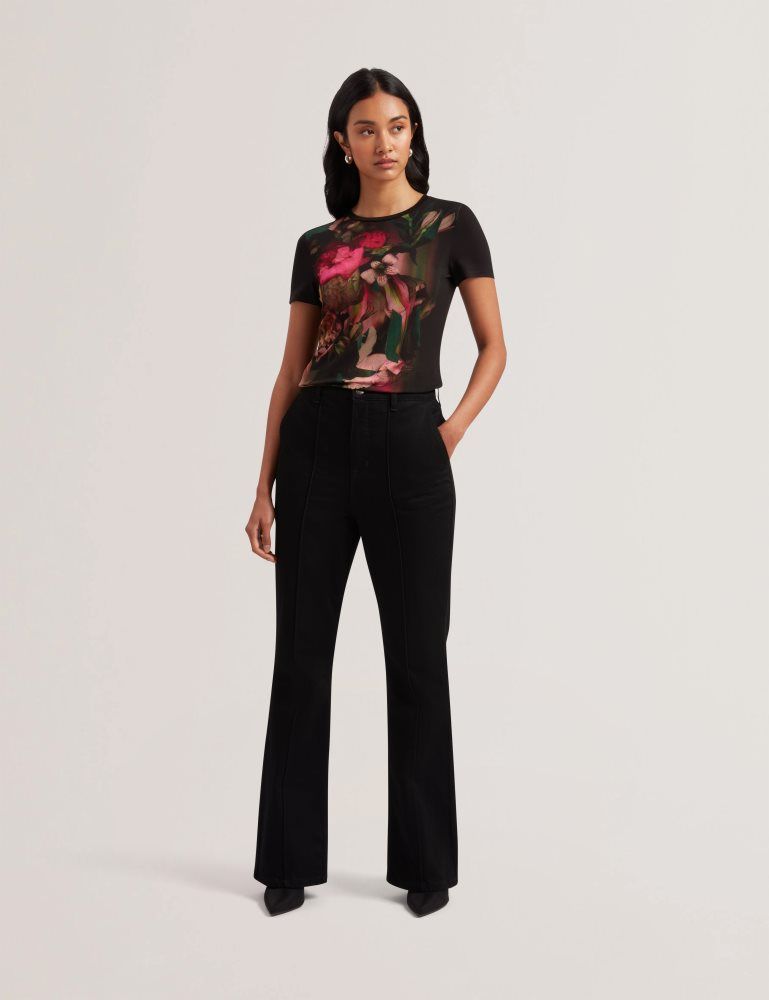 Ted Baker Sunnyy - Blurred Floral Print Slim Fit T-shirt T-shirts Damen Schwarz | 854607-ABP