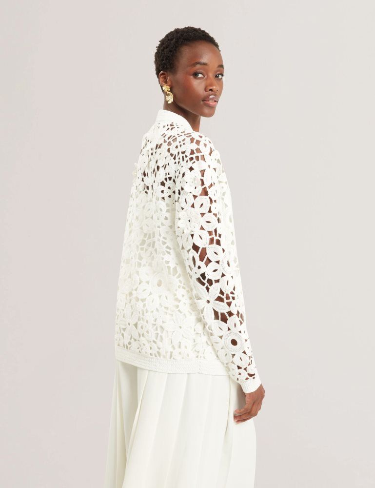 Ted Baker Tarli - Crochet Open Knit Longline Cardigan T-shirts Damen Weiß | 319284-MSP