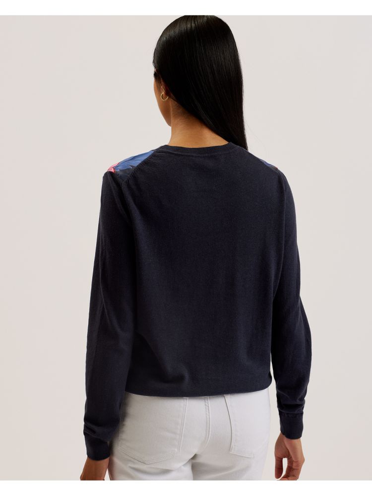 Ted Baker Teanha - Woven Front Printed Jumper Pullover Damen Navy | 293784-NHK