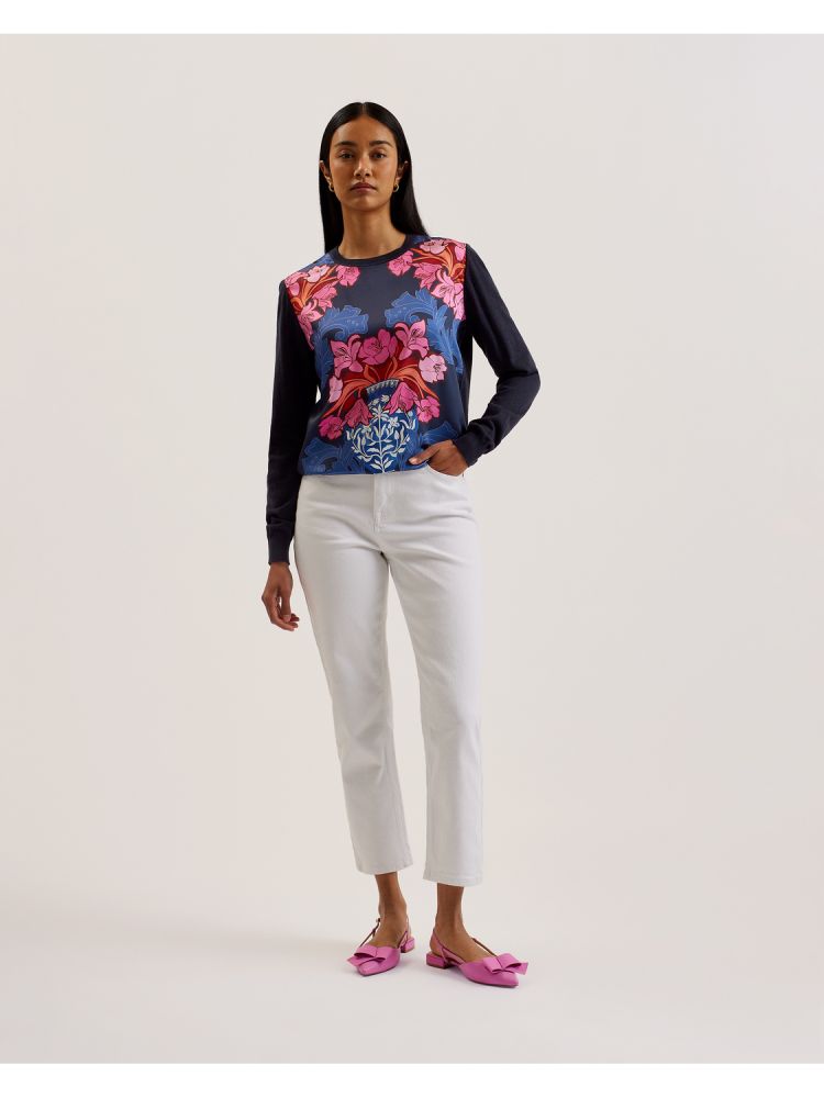 Ted Baker Teanha - Woven Front Printed Jumper T-shirts Damen Navy | 742385-IYA