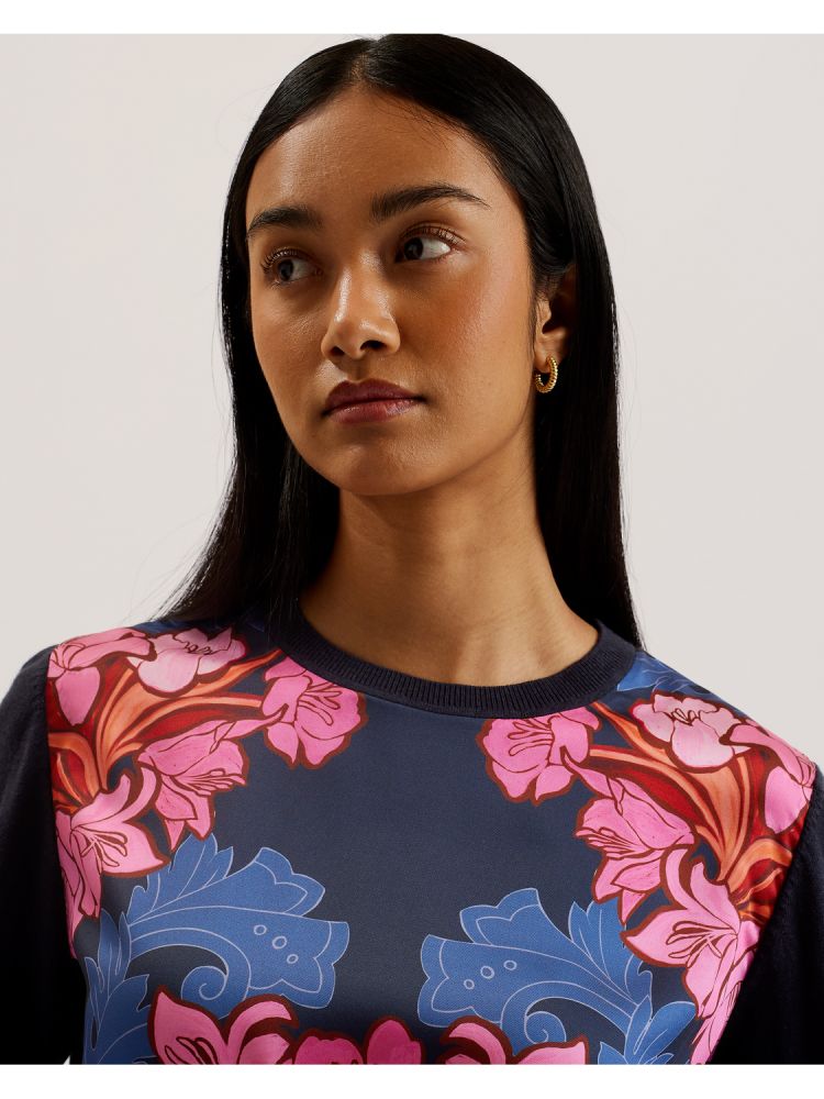 Ted Baker Teanha - Woven Front Printed Jumper T-shirts Damen Navy | 742385-IYA