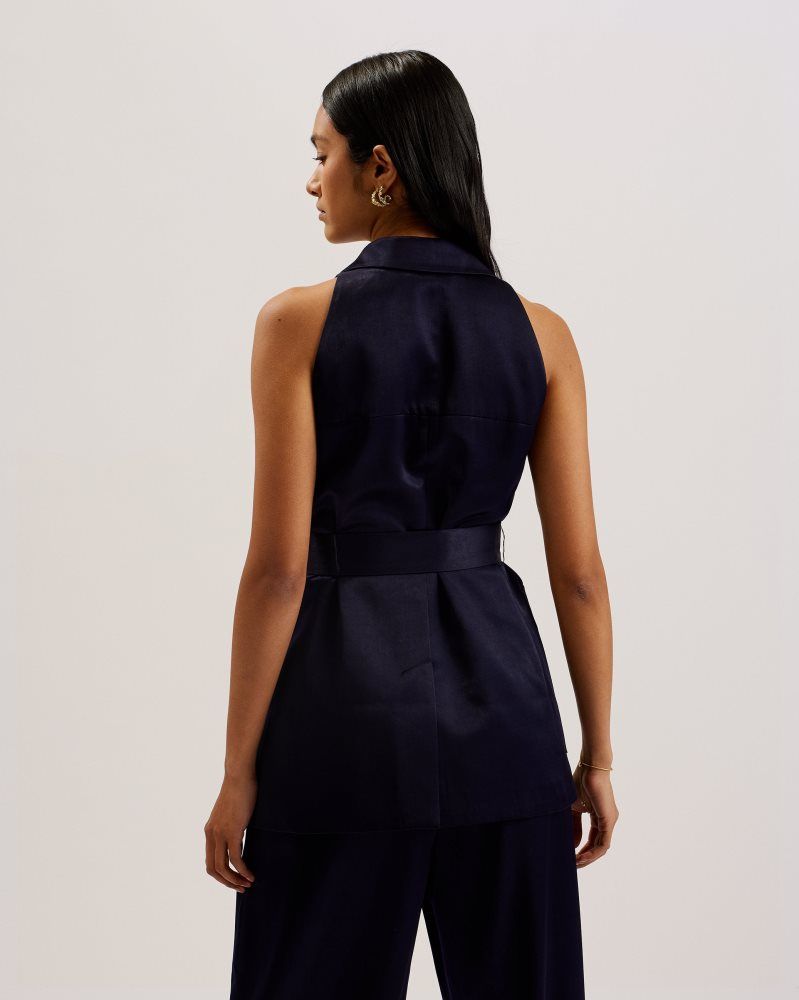 Ted Baker Teeru - Tailored Satin Longline Vest With Belt Anzüge Damen Navy | 245306-ODS