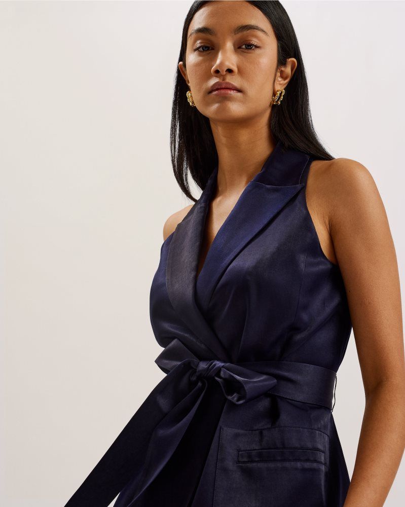 Ted Baker Teeru - Tailored Satin Longline Vest With Belt T-shirts Damen Navy | 452089-CGL