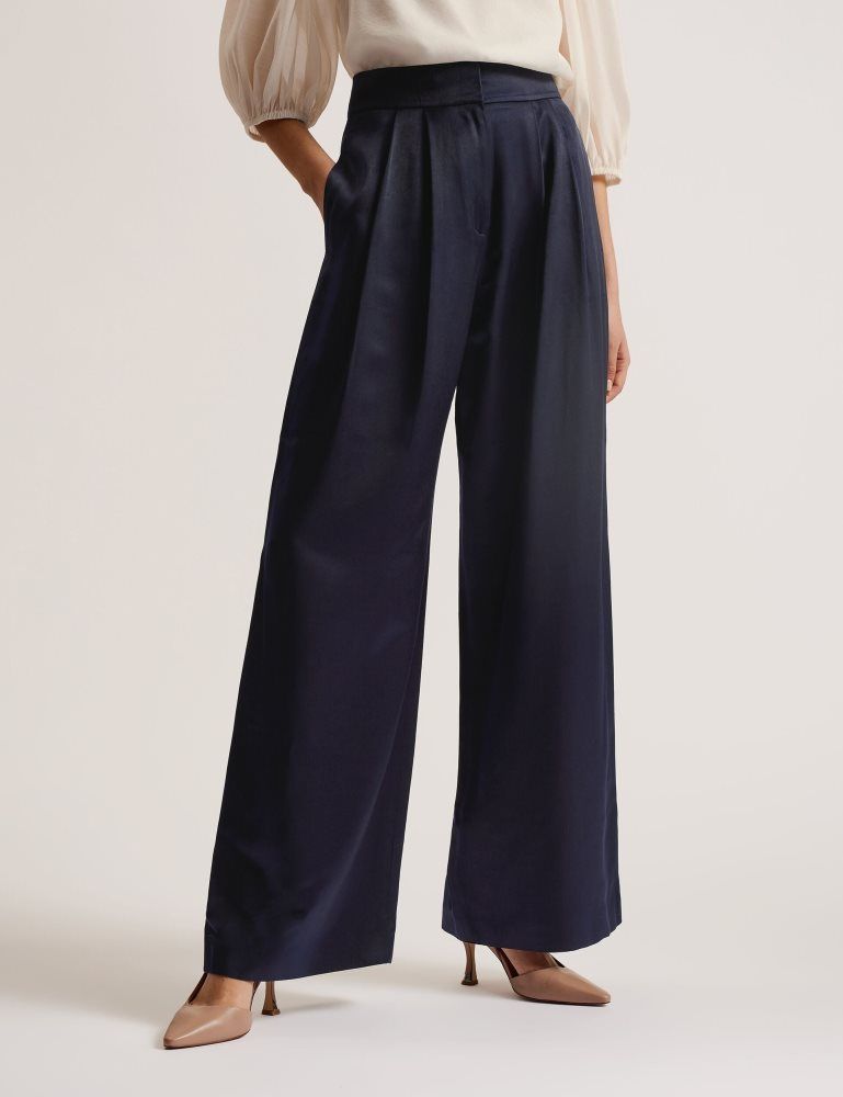 Ted Baker Teerut - Satin Tailored Wide Flood Length Trousers Anzüge Damen Navy | 501963-JHD