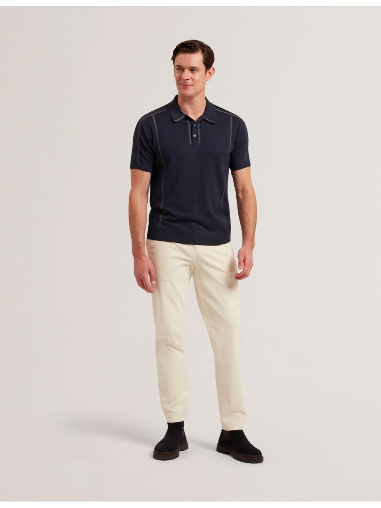 Ted Baker Telle - Stitched Detail Wool Blend Polo Shirt Oberteile Herren Navy | 609725-KCR