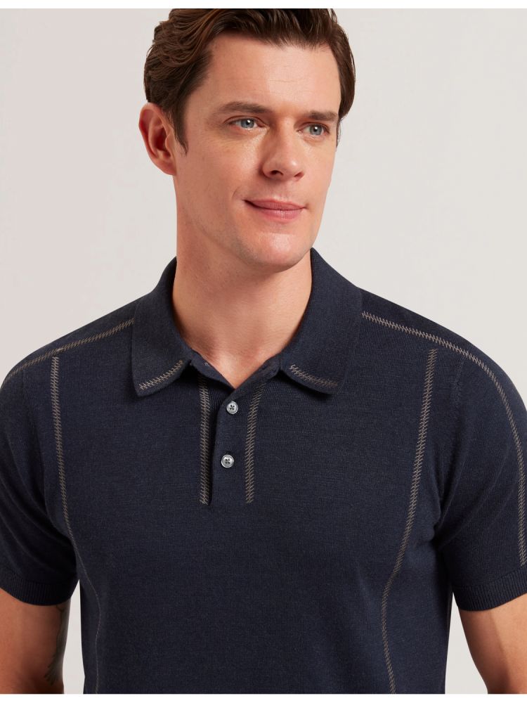 Ted Baker Telle - Stitched Detail Wool Blend Polo Shirt Oberteile Herren Navy | 609725-KCR