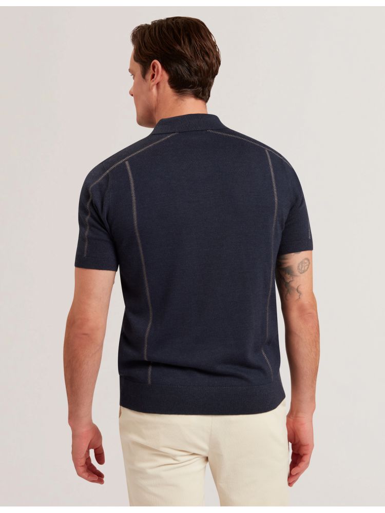 Ted Baker Telle - Stitched Detail Wool Blend Polo Shirt Oberteile Herren Navy | 609725-KCR