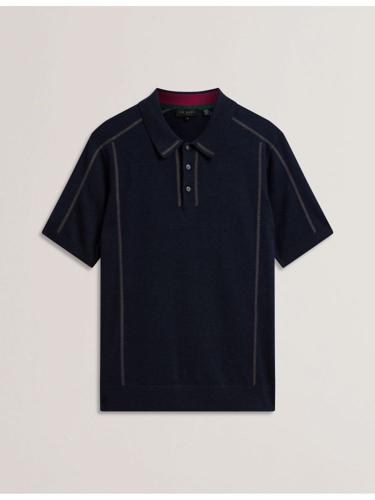 Ted Baker Telle - Stitched Detail Wool Blend Polo Shirt Oberteile Herren Navy | 609725-KCR