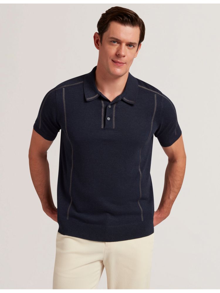 Ted Baker Telle - Stitched Detail Wool Blend Polo Shirt Oberteile Herren Navy | 609725-KCR