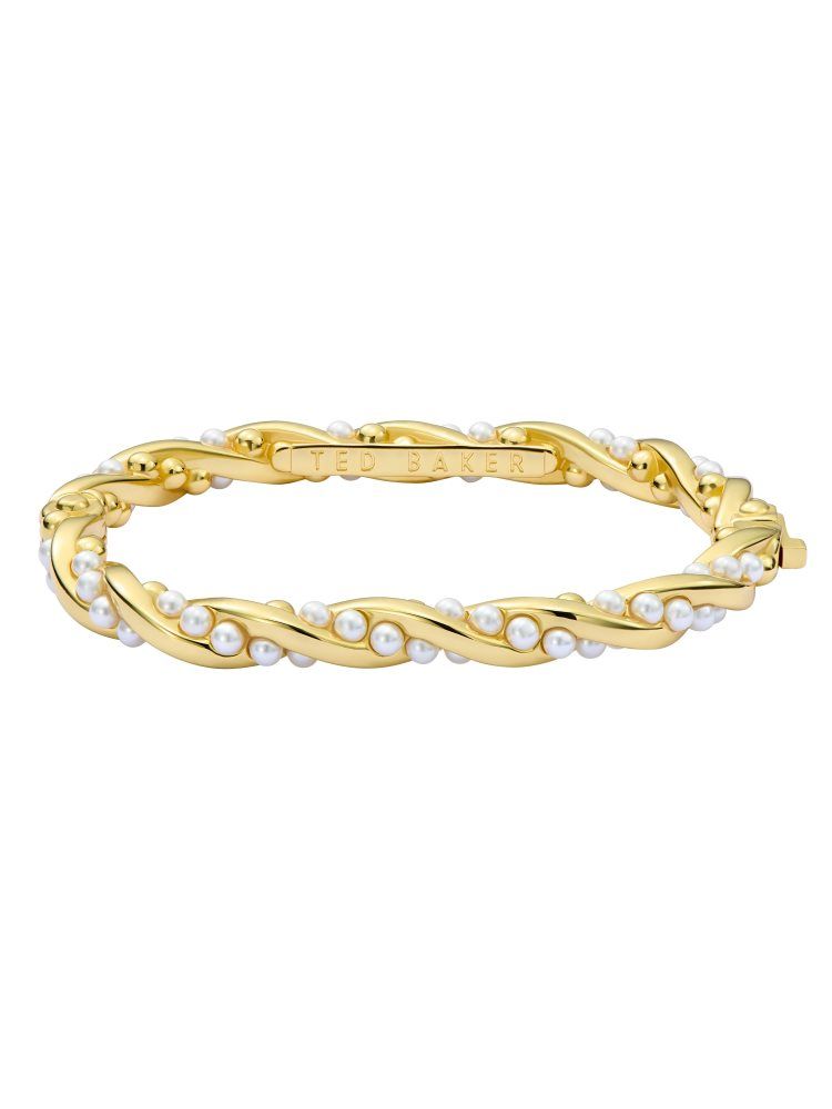 Ted Baker Tilaa - Twisted Pearl Gold Hinged Bangle Schmuck Damen Gold | 791862-KQH