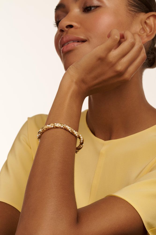 Ted Baker Tilaa - Twisted Pearl Gold Hinged Bangle Schmuck Damen Gold | 791862-KQH