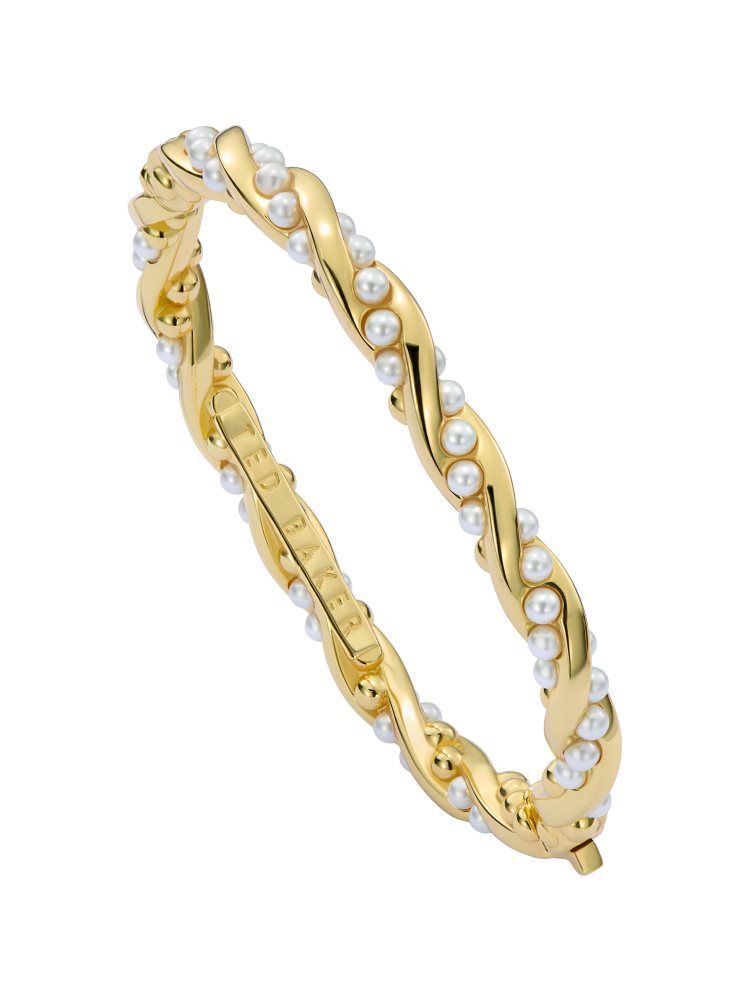 Ted Baker Tilaa - Twisted Pearl Gold Hinged Bangle Schmuck Damen Gold | 791862-KQH