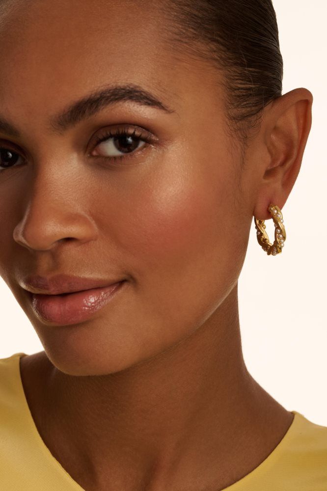 Ted Baker Tiyaa - Twisted Pearl Gold Hoop Earrings Schmuck Damen Gold | 179362-JNO