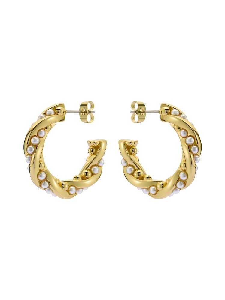 Ted Baker Tiyaa - Twisted Pearl Gold Hoop Earrings Schmuck Damen Gold | 179362-JNO