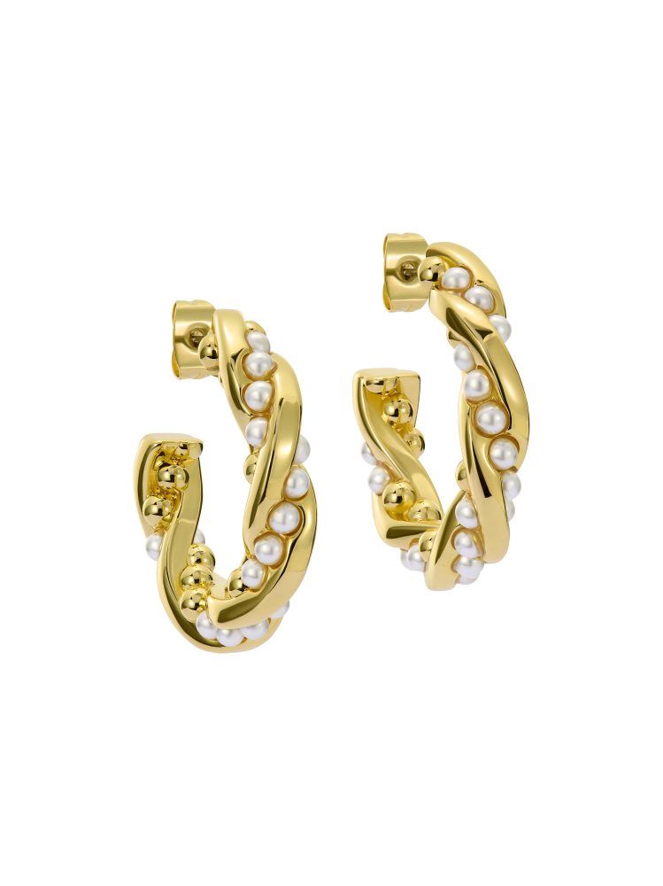 Ted Baker Tiyaa - Twisted Pearl Gold Hoop Earrings Schmuck Damen Gold | 179362-JNO