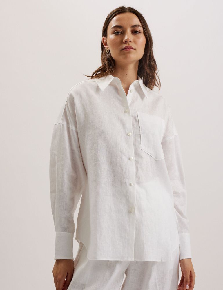 Ted Baker Toloca - Oversized Linen Shirt T-shirts Damen Weiß | 350478-WRO