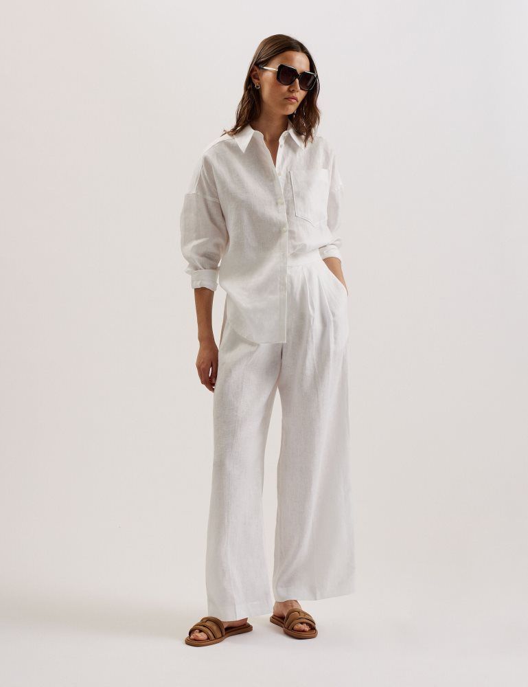 Ted Baker Toloca - Oversized Linen Shirt T-shirts Damen Weiß | 350478-WRO