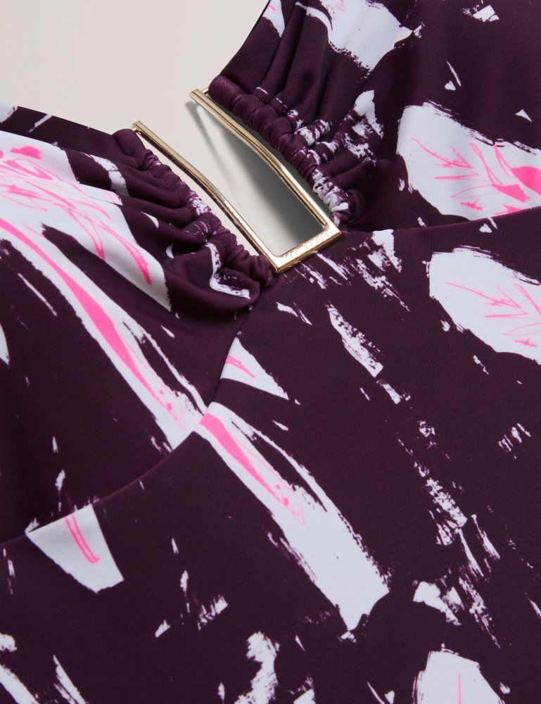 Ted Baker Tuulaa - Floral Print U-bar Detail Swimsuit Bademode Damen Bordeaux | 530928-BHL