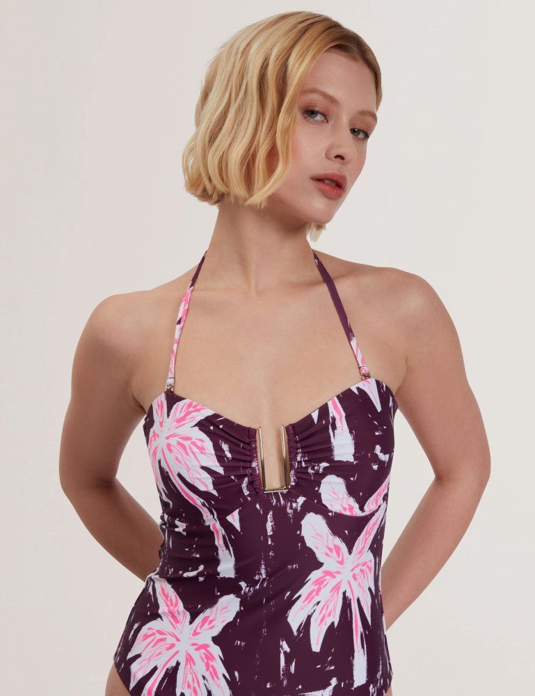 Ted Baker Tuulaa - Floral Print U-bar Detail Swimsuit Bademode Damen Bordeaux | 530928-BHL