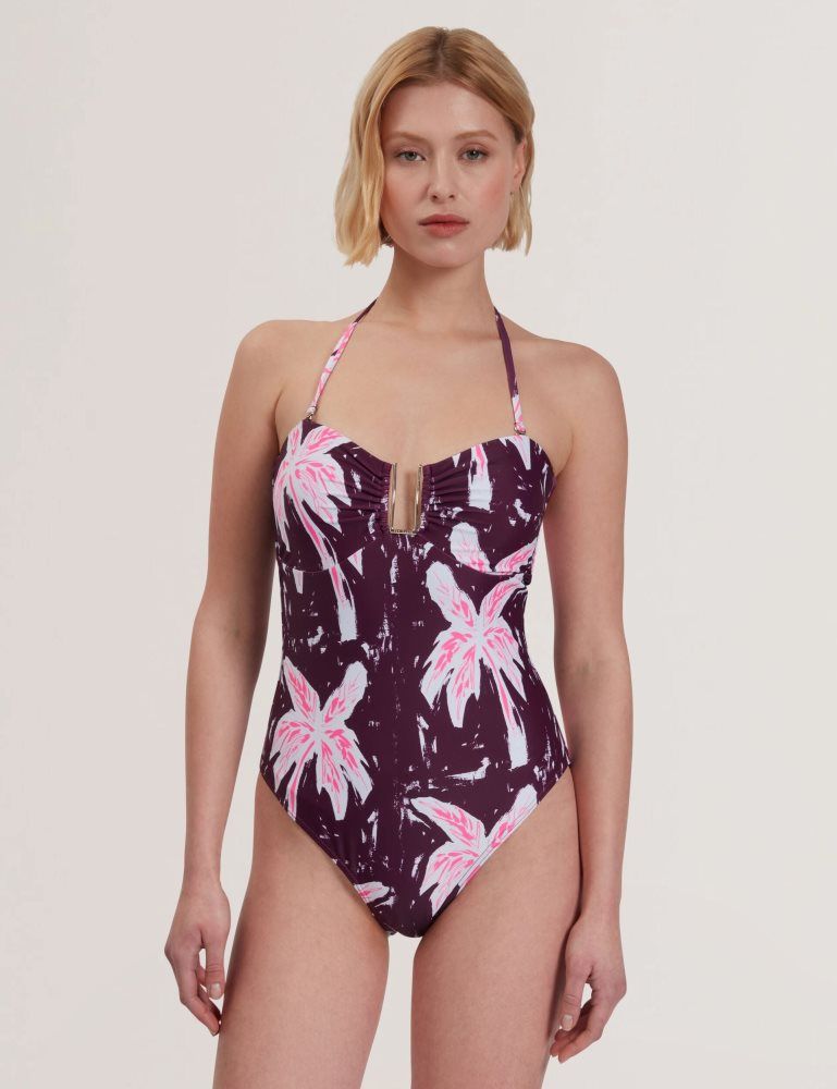 Ted Baker Tuulaa - Floral Print U-bar Detail Swimsuit Bademode Damen Bordeaux | 530928-BHL