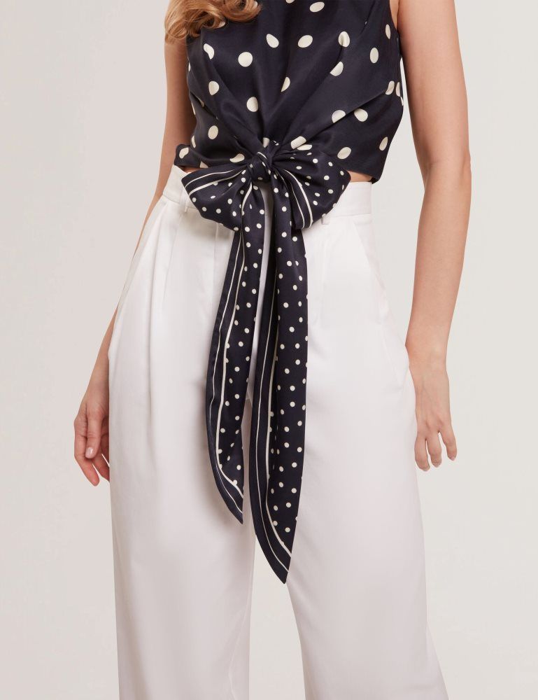 Ted Baker Veiraa - Polka Dot Tie Front Sleeveless Crop Top T-shirts Damen Navy | 318569-EAM