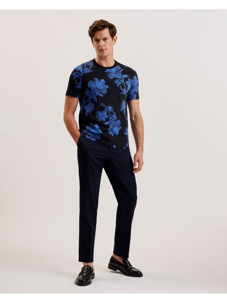 Ted Baker Vendis - Contrast Floral Print Cotton T-shirt Oberteile Herren Navy | 631509-UPY