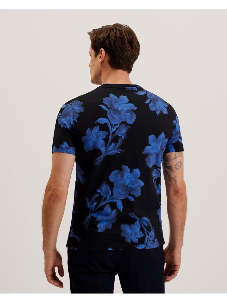 Ted Baker Vendis - Contrast Floral Print Cotton T-shirt Oberteile Herren Navy | 631509-UPY