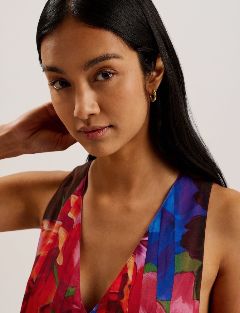 Ted Baker Vernoge - Organza Tropical Bloom V-neck Pleated Top T-shirts Damen Mehrfarbig | 713460-VUT