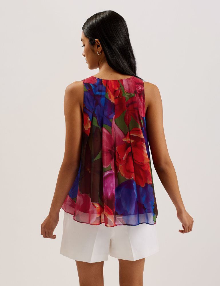 Ted Baker Vernoge - Organza Tropical Bloom V-neck Pleated Top T-shirts Damen Mehrfarbig | 713460-VUT