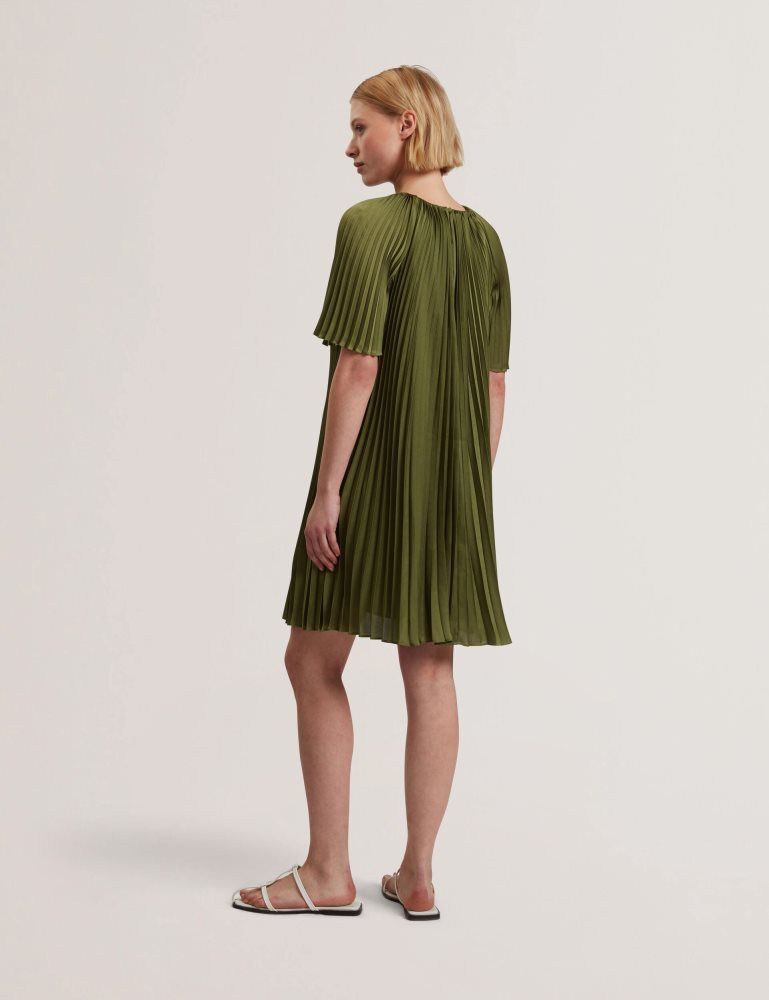 Ted Baker Vinlaa - Floral Graphic Pleated Satin Mini Dress Kleid Damen Grün | 270859-VLE