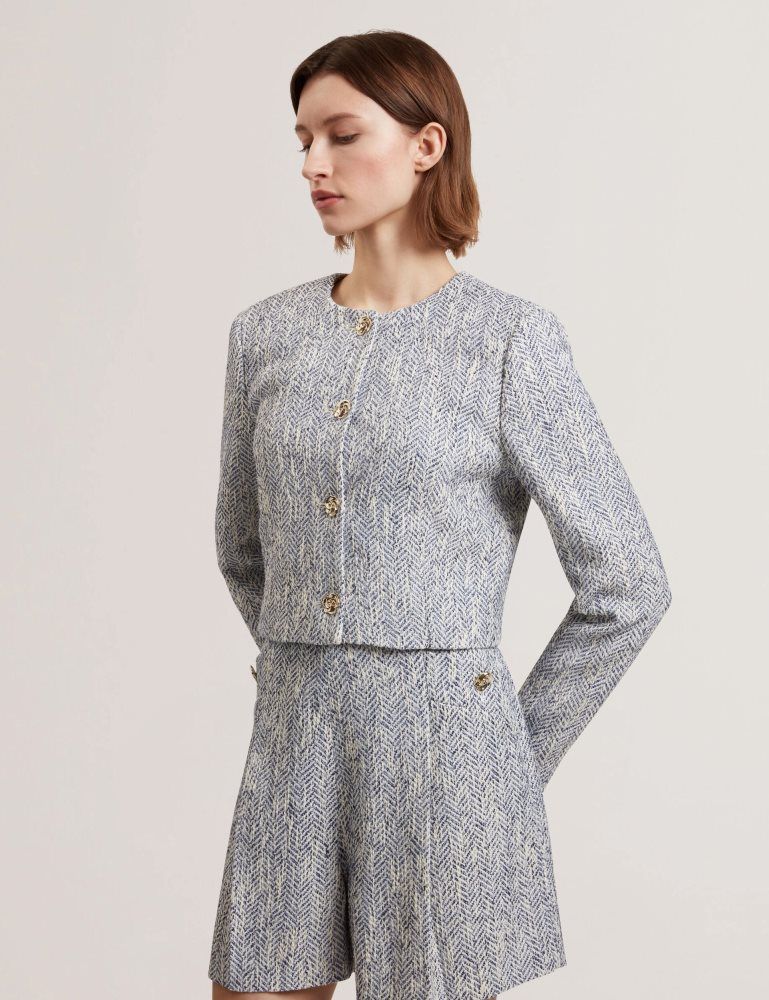 Ted Baker Vulpa - Boucle Button-up Cropped Tailored Jacket Jacken Damen Blau | 547608-KEZ