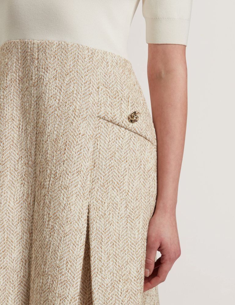 Ted Baker Vulpad - Pleated Boucle Mini Dress With Knit Bodice Kleid Damen Weiß | 871502-LXM