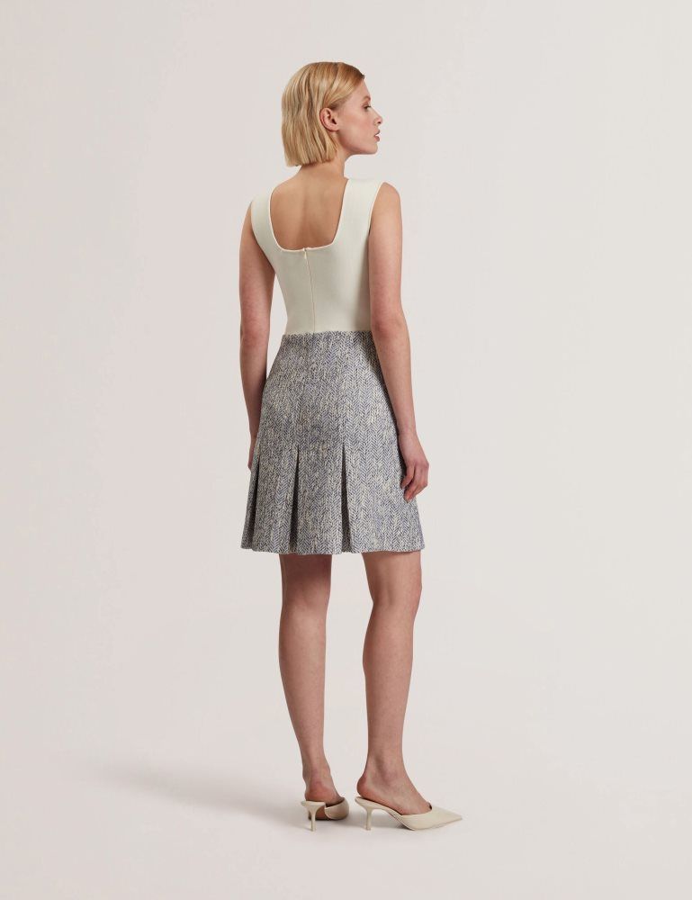 Ted Baker Vulpam - Sleeveless Knit Bodice Boucle Mini Dress Anzüge Damen Blau | 279401-ZXE