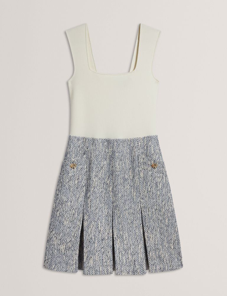 Ted Baker Vulpam - Sleeveless Knit Bodice Boucle Mini Dress Anzüge Damen Blau | 279401-ZXE