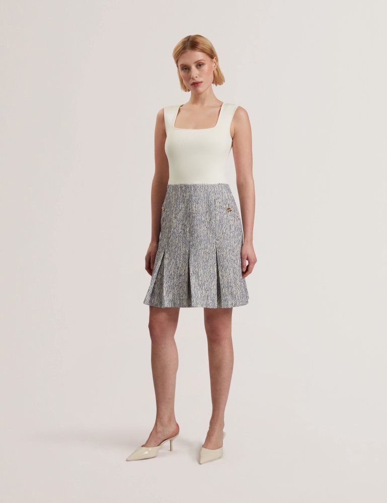 Ted Baker Vulpam - Sleeveless Knit Bodice Boucle Mini Dress Anzüge Damen Blau | 279401-ZXE