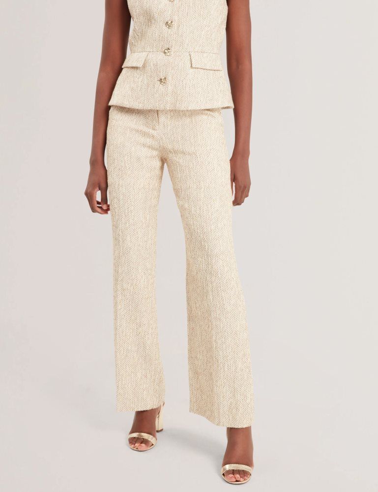 Ted Baker Vulpat - Boucle Herringbone Wide Leg Tailored Trousers Anzüge Damen Weiß | 721305-VOR