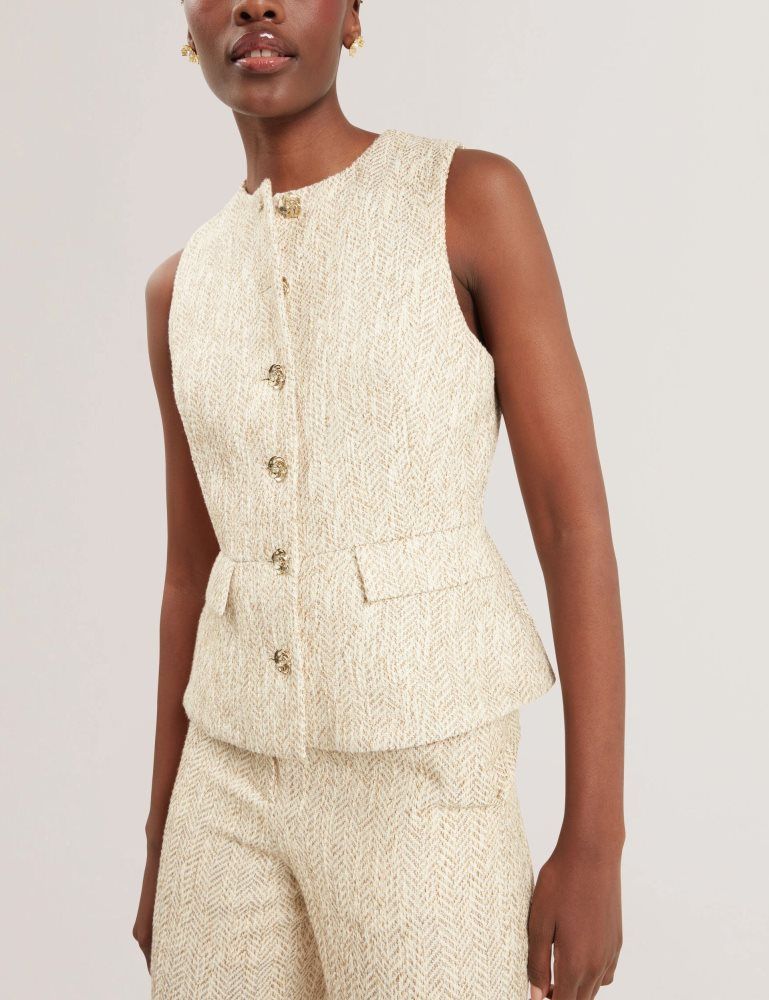 Ted Baker Vulpaw - Boucle Herringbone Fitted Waistcoat Anzüge Damen Weiß | 063954-BMF