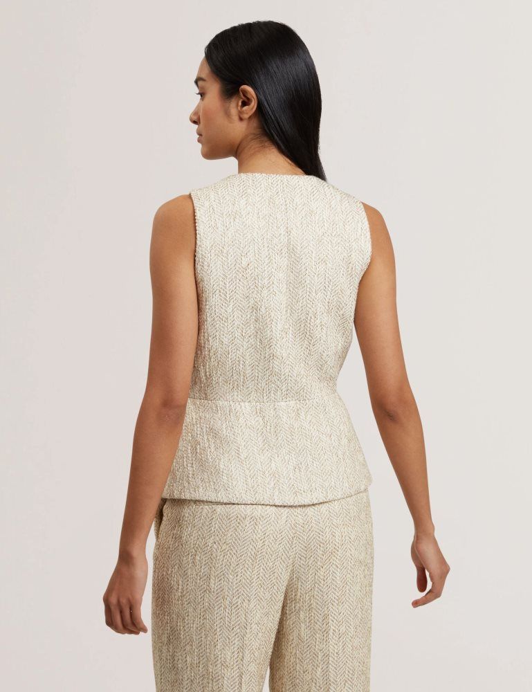 Ted Baker Vulpaw - Boucle Herringbone Fitted Waistcoat Anzüge Damen Weiß | 063954-BMF