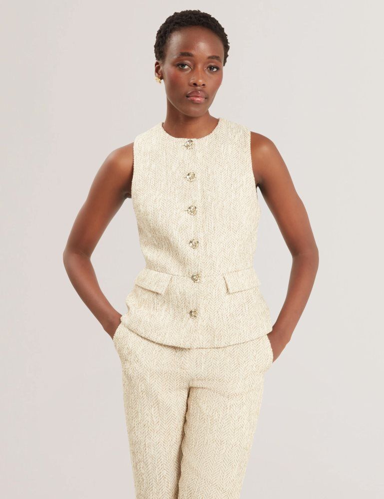 Ted Baker Vulpaw - Boucle Herringbone Fitted Waistcoat Anzüge Damen Weiß | 063954-BMF