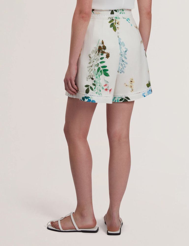 Ted Baker Vylla - Floral High Waist Linen Shorts With Trim Detail Kurze Hose Damen Weiß | 618390-NPU