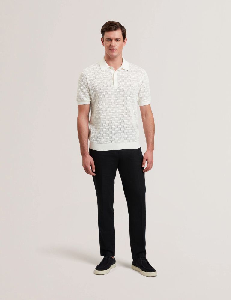 Ted Baker Waterby - Short Sleeve Textured Silk Cotton Polo Oberteile Herren Weiß | 459183-BCV