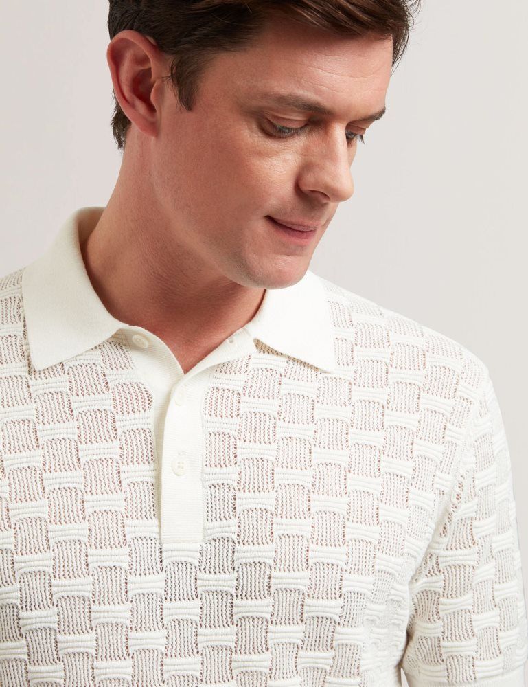 Ted Baker Waterby - Short Sleeve Textured Silk Cotton Polo Oberteile Herren Weiß | 459183-BCV