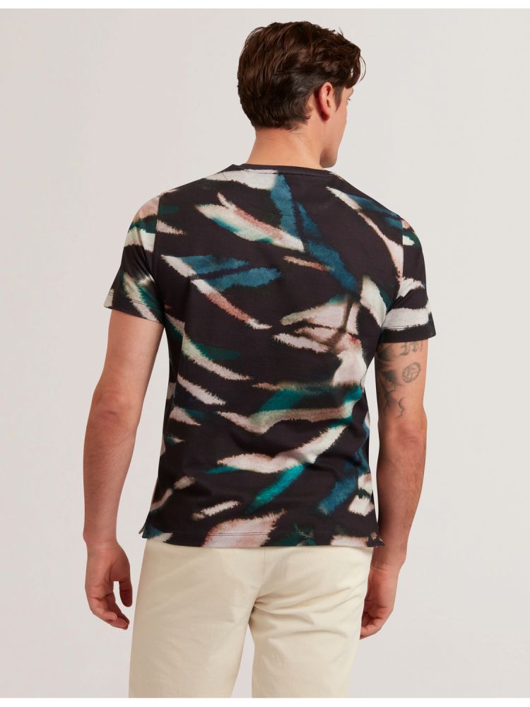 Ted Baker Wilsdor - Abstract Print Knitted Jersey T-shirt Oberteile Herren Schwarz | 467081-KYZ