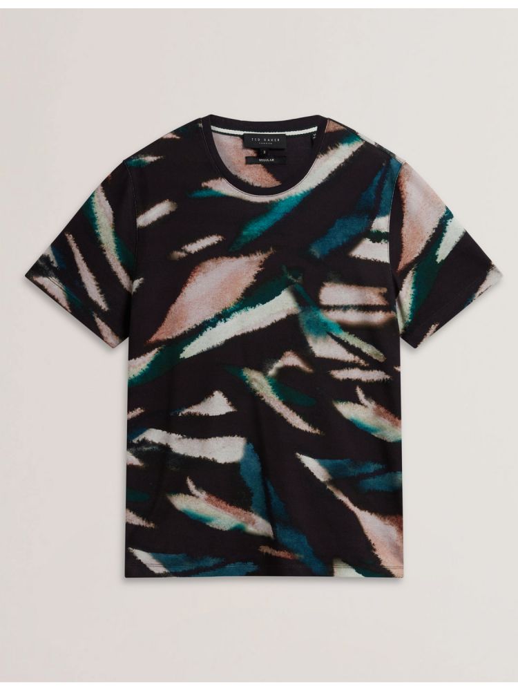 Ted Baker Wilsdor - Abstract Print Knitted Jersey T-shirt Oberteile Herren Schwarz | 467081-KYZ
