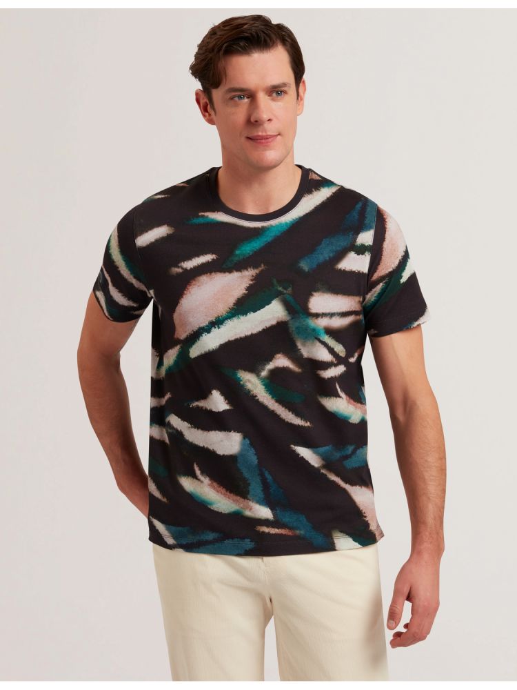 Ted Baker Wilsdor - Abstract Print Knitted Jersey T-shirt Oberteile Herren Schwarz | 467081-KYZ